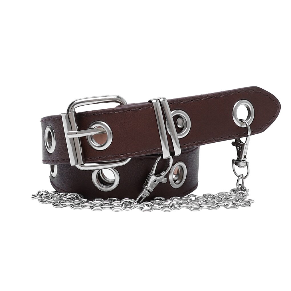 Vrouwen Meisjes Ketting Riem Leer Pin Gesp Riem Punk Stijl Jeans Individuele Decoratieve Riem Koffie Zwart: Coffee Single