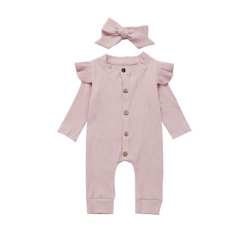 Combinaison manches longues pour -né | 0-24M, pour bébé garçon fille, combinaison en coton, bandeau, 2 pièces, vêtements pour bébé: Rose / 24M