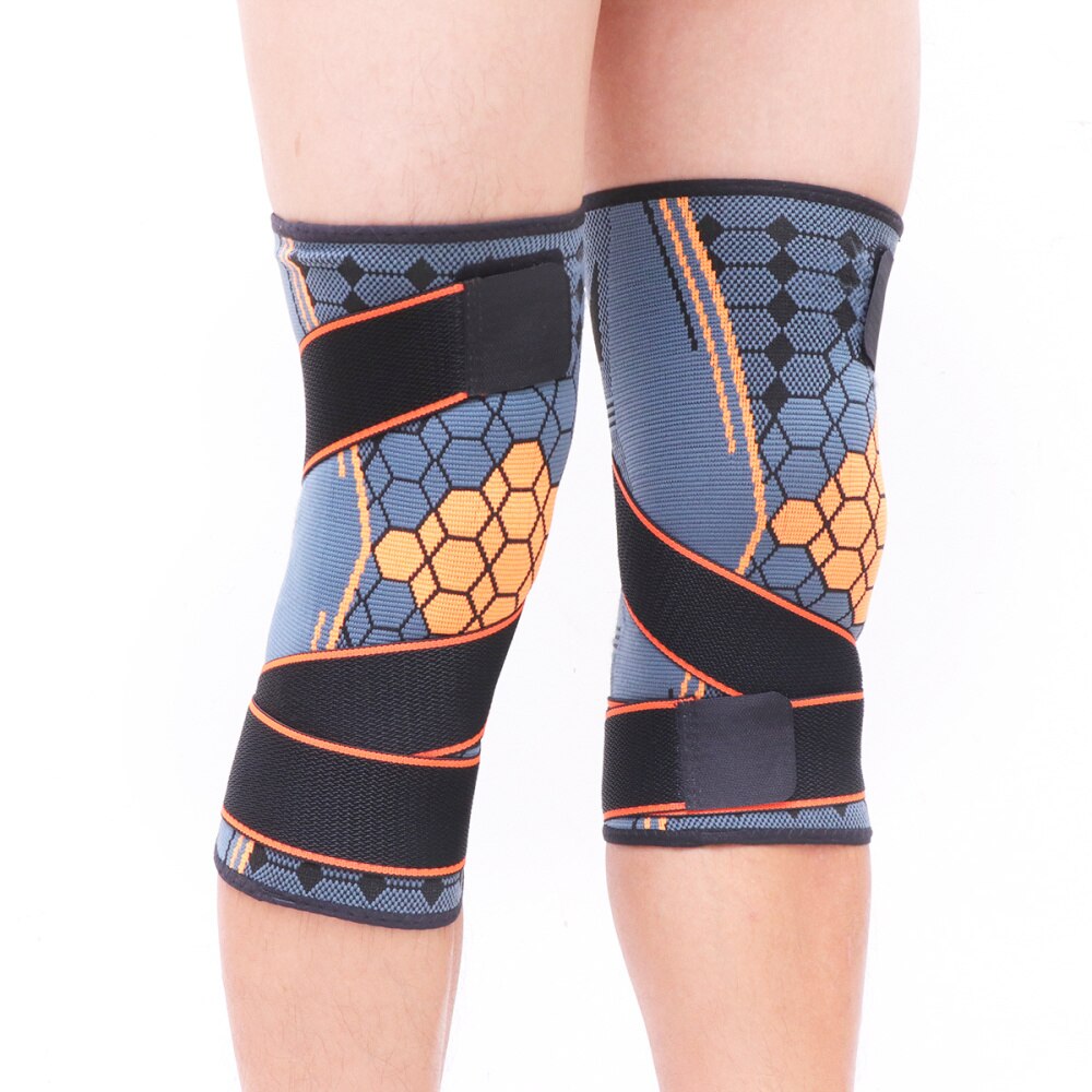 1 Paar Nylon Sport Beschermende Kleding Ondersteuning Druk Knie Pads Ademend Knie Protector Sleeve Voor Basketbal Klimmen (Blauw Si: Orange / L