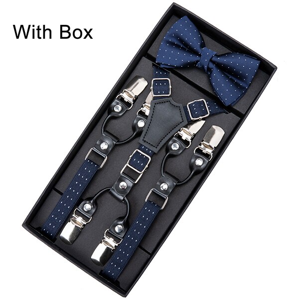 DiBanGu 6 Clips Mode Kinderen Leren Bretels Bandjes Met Strikje Broek Bretels Elastische Blauw Bowtie Verstelbare Bretels: BH-0013