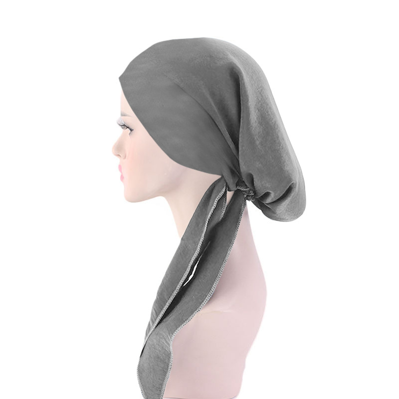Muslimske kvinder hovedtørklæde hue hue kemo hat turban hovedbeklædning bandana kræft hårtab cover hovedtørklæde hoved wrap strækhætter: 05 grå
