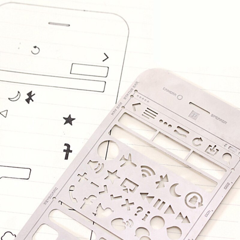 Diy Novelty Metal Hollow Ruler Cute Phone Square Shape Rulers for Kids Drawing Kawaii Item School Supplies