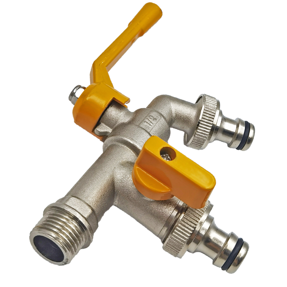 Adattatore per rubinetto per tubo da giardino 1/2 '' IBC Connettore per serbatoio dell'acqua Irrigazione a 2 gareggiare a 1 attraverso Giunto per rubinetto in ottone Raccordo di ricambio Valvola a sfera