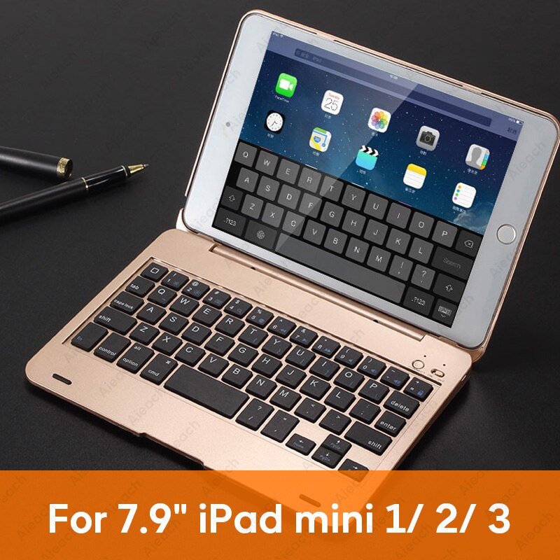 AIEACH 130° Smart Folio Keyboard Case For iPad Air 1 2 Mini 5 4 3 Cover With Sleep/Wake For iPad 5th 6th Pro 9.7 Case: mini 1 2 3 Gold