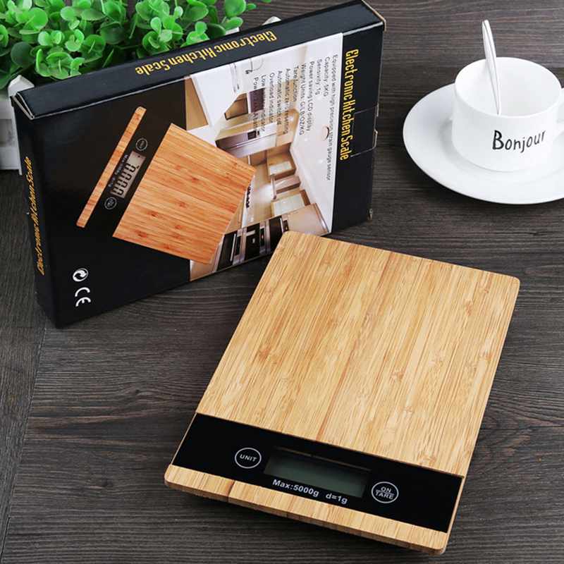5000g/1g 5kg houten bamboe hd lcd-scherm digitale weegschaal multifunctionele hd lcd-scherm elektronische weegschaal automatische uitschakeling