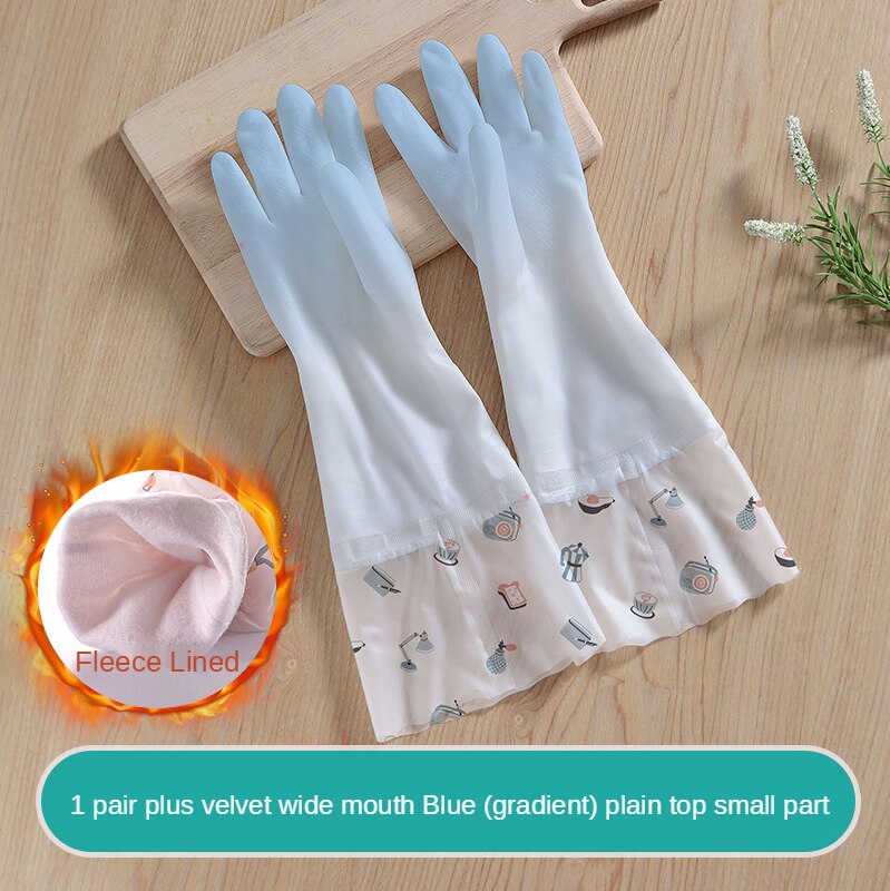 Gants en caoutchouc pour femmes, cuisine, vêtements de lavage épais, vaisselle, ménage étanche, durables, Plus des gants en Latex de velours: Blue 777 wide