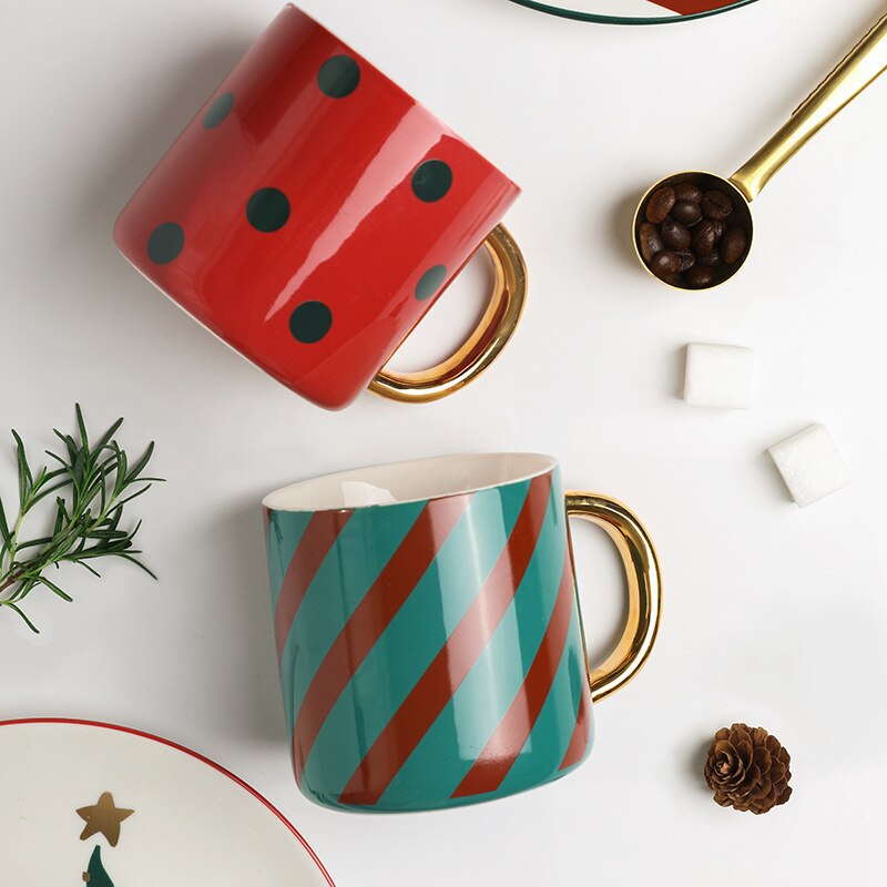 nordisch Weihnachten Verfolgung Gold Luxus Keramik Becher Gericht Nachtisch Obst Platte Geschirr einstellen Liebhaber Abendessen Platte Weihnachts Bäume