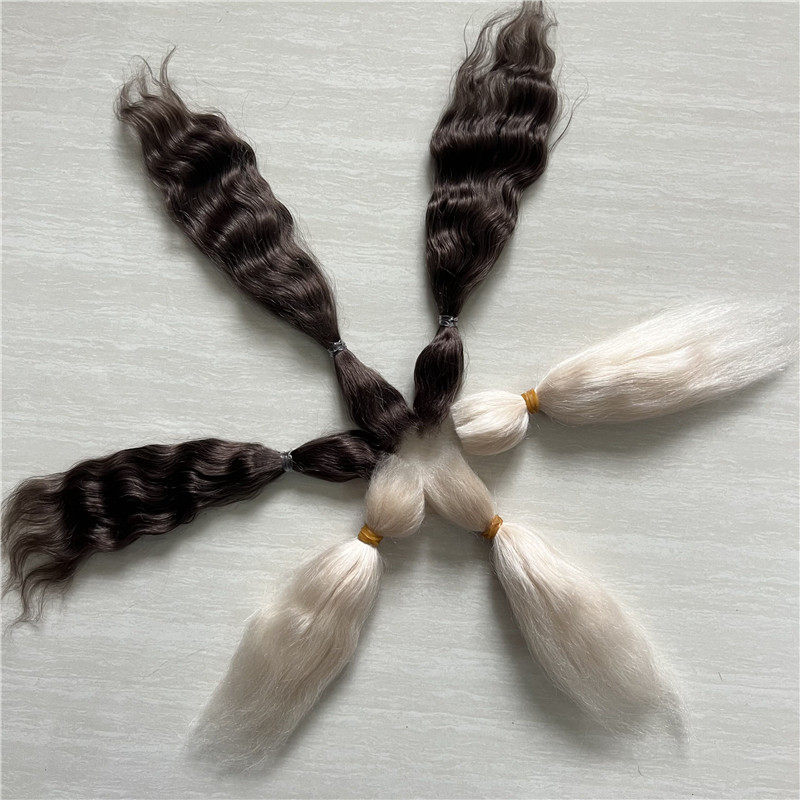 Mohair-Peluca de muñecas Reborn, pelo con té dorado claro, marrón, para bricolaje, fácil de lavar y de raíz