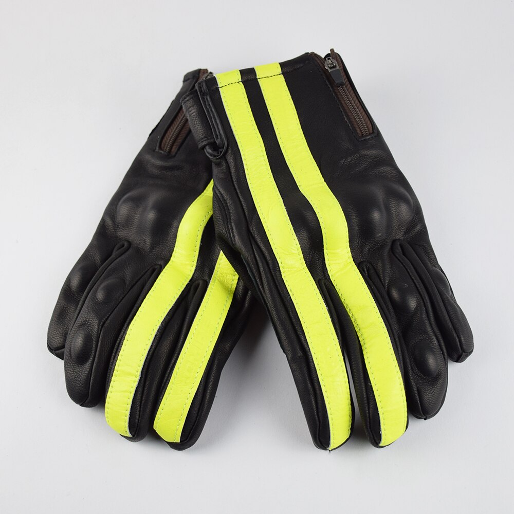 Guantes de Moto Retro para hombre, de piel auténtica, marrón, con pantalla táctil, Vintage, para Motocross: Green / L