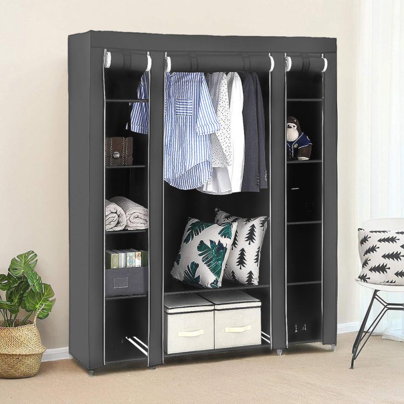 Offre Spéciale Trois-porte vêtement en tissu non tissé Multi-usages penderie tissu Placard Portable Pliant Vêtements Armoire De Rangement Meubles HWC