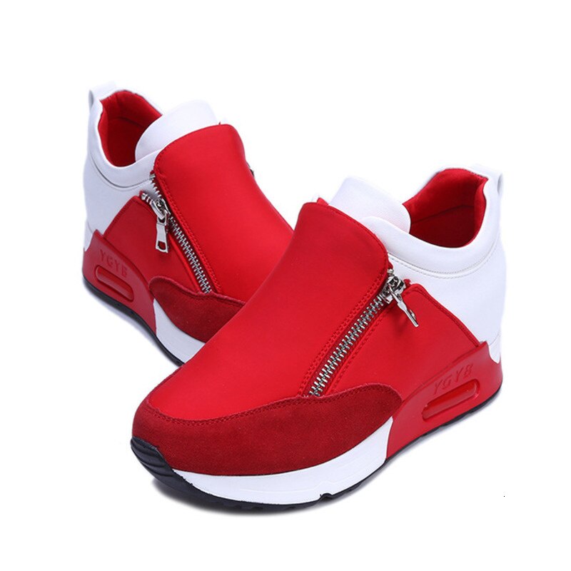 6CM wysokość zwiększenie buty sportowe kobiety Zip poduszka powietrzna siatkowe trampki antypoślizgowe buty na platformie miękkie buty sportowe Jogging: red women shoes / 10