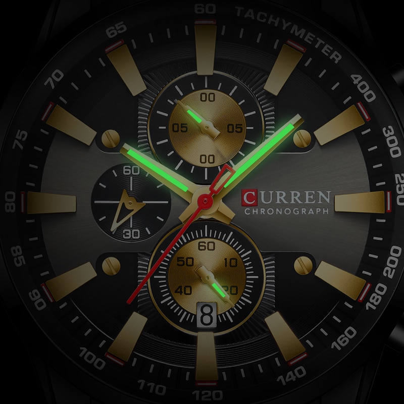 Curren Horloge Voor Mannen Top Black Gold Quartz Sport Horloge Heren Chronograaf Klok Datum Roestvrij Staal Mannelijke Horloges