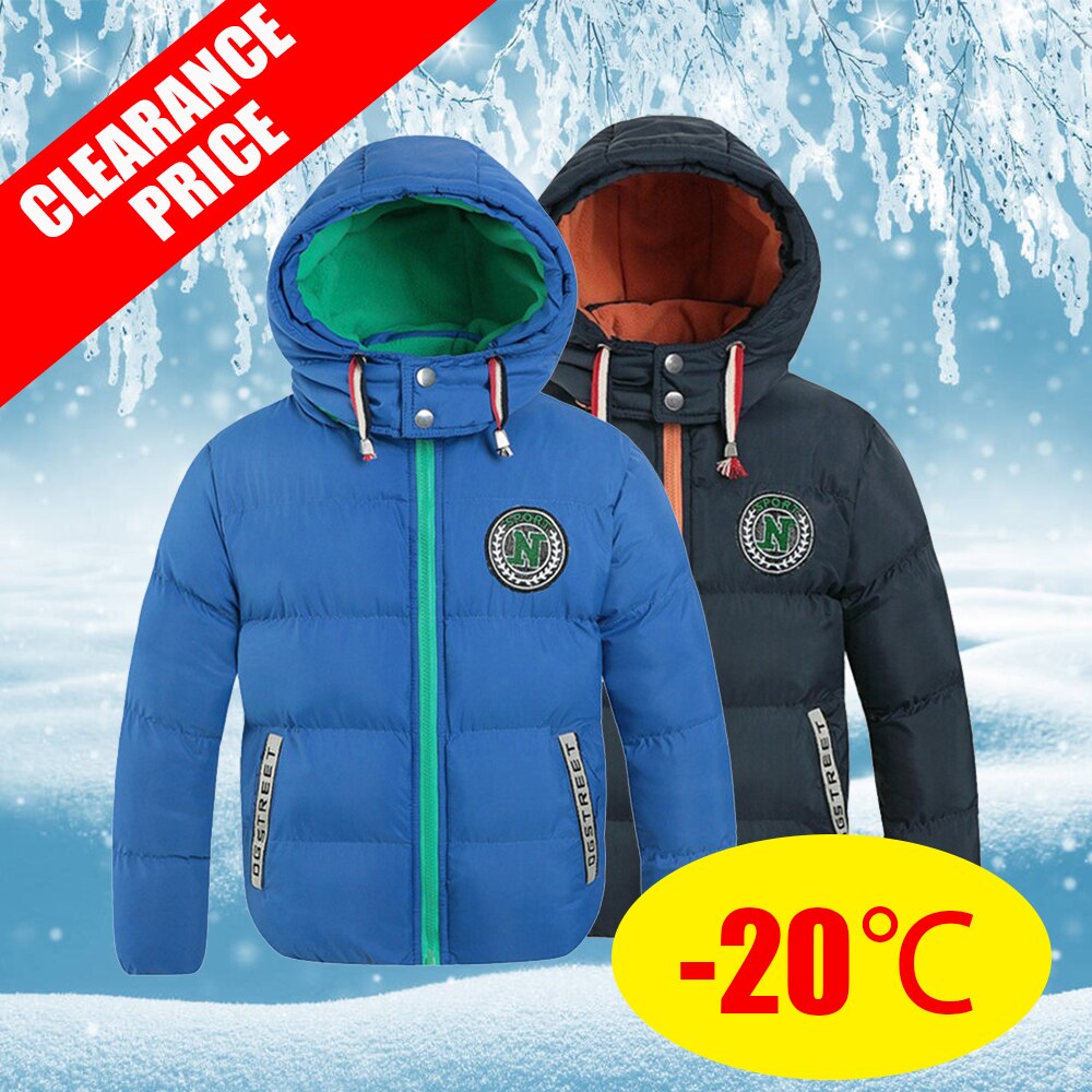 2022 Winter Polyester Jas Voor Jongen Koreaanse Versie Thicken Keep Warm Hooded Casual Kinderkleding Klaring