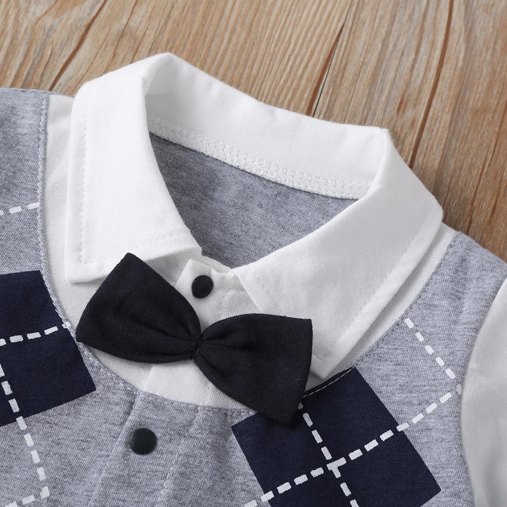 Newborn Infant Baby Boy Clothes Short Sleeve Gentleman Suit Bow Tie Plaid Romper Jumpsuit Clothes Outfits Boy Clothes 2 Years Y2