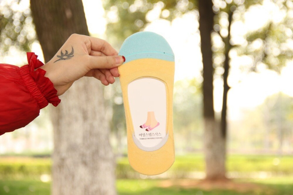 10 stuks = 5 paar MS zomer sokjes vrouwen snoep kleur siliconen antislip onzichtbare sokken Katoenen sokken japanse
