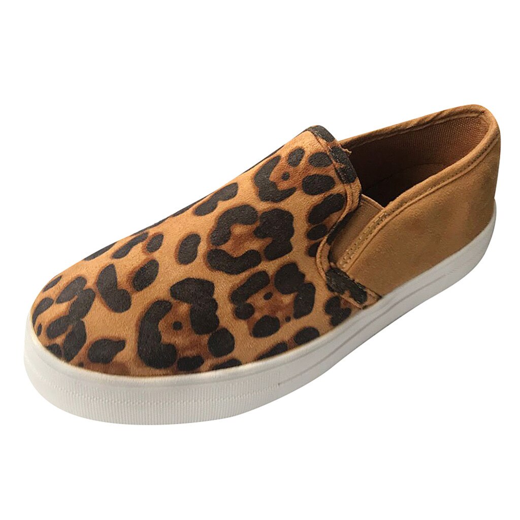 Skor kvinna platta chaussures femme skor kvinnor dam leopard casual loafers romerska tyg canvas skor: Brun / 43