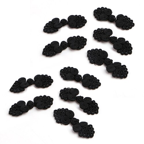 2022 10 Pairs Beaded Chinese Frog Closure Buttons Knot Fastener Sewing Handmade Craft: black