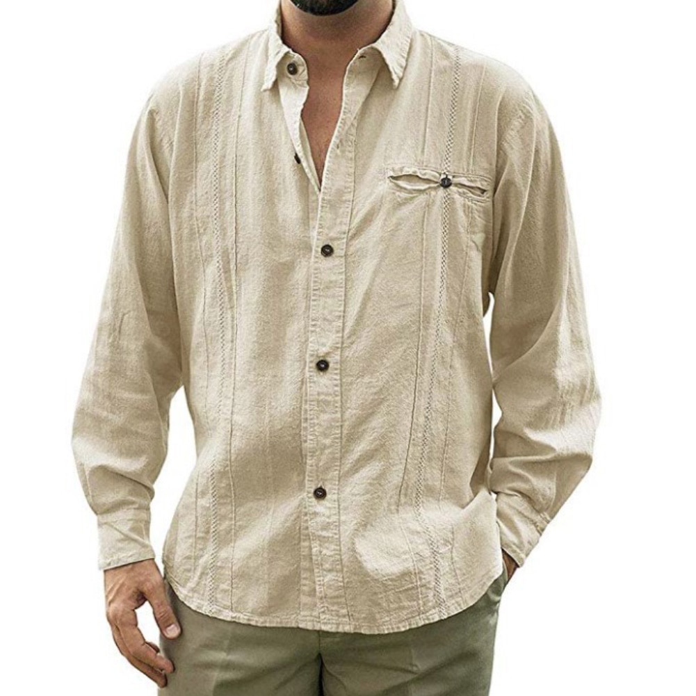 Sommar herr plus size 3xl skjortor män casual enfärgad långärmad nedfälld krage knapp skjortan i bomull linne