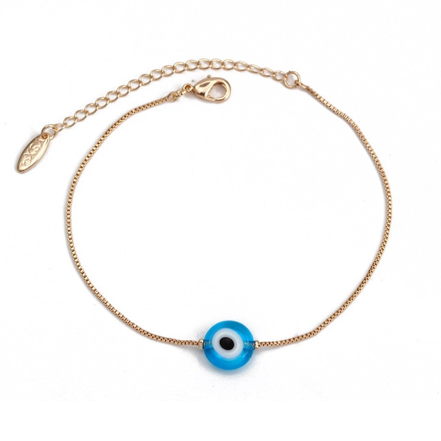 Lucky Eye Blue Turkish Evil Eye Charm Bracelet Gold Color Copper Chain Adjustable Bracelet for Women Girls Jewelry BE73: 3