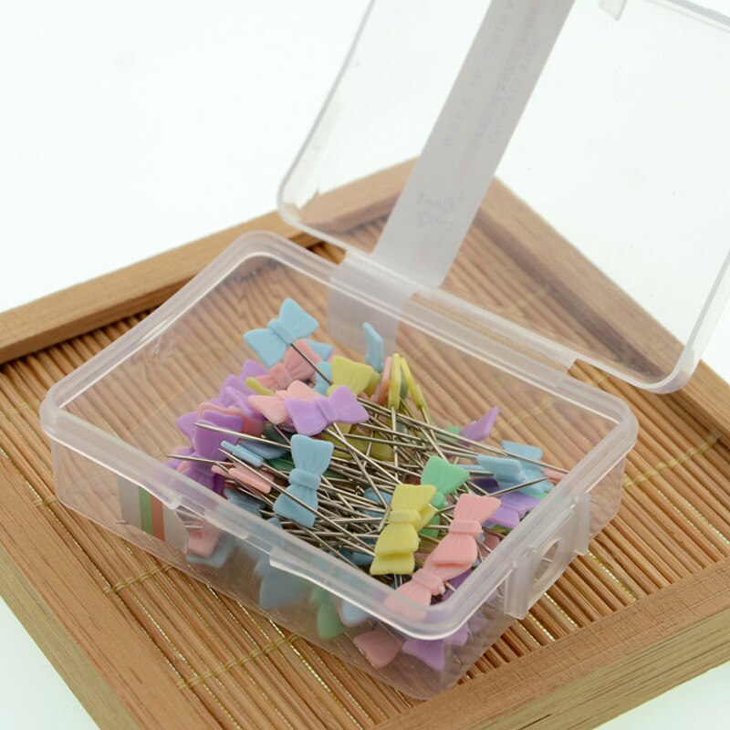 Alfileres con cabeza de botón de flor para costura, accesorios de costura con caja para diseñadores, manualidades de retales para el hogar, 100 Uds.