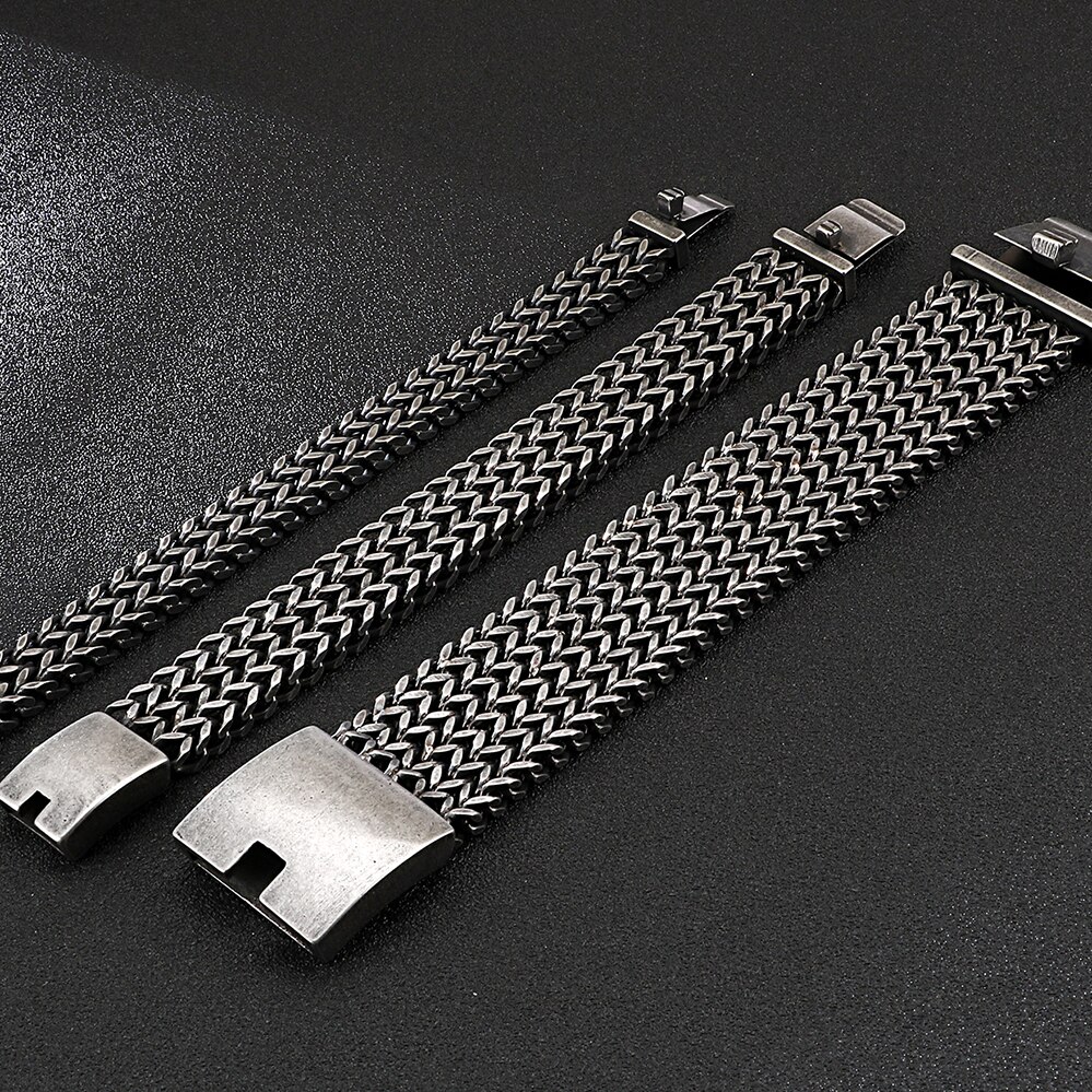 12/18/30 MILLIMETRI di Larghezza Nero Bracciale in Acciaio Da Uomo 23CM retrò massiccio Mens Braccialetti con Ciondoli 2020 amicizia gioielli da uomo di Sesso Maschile