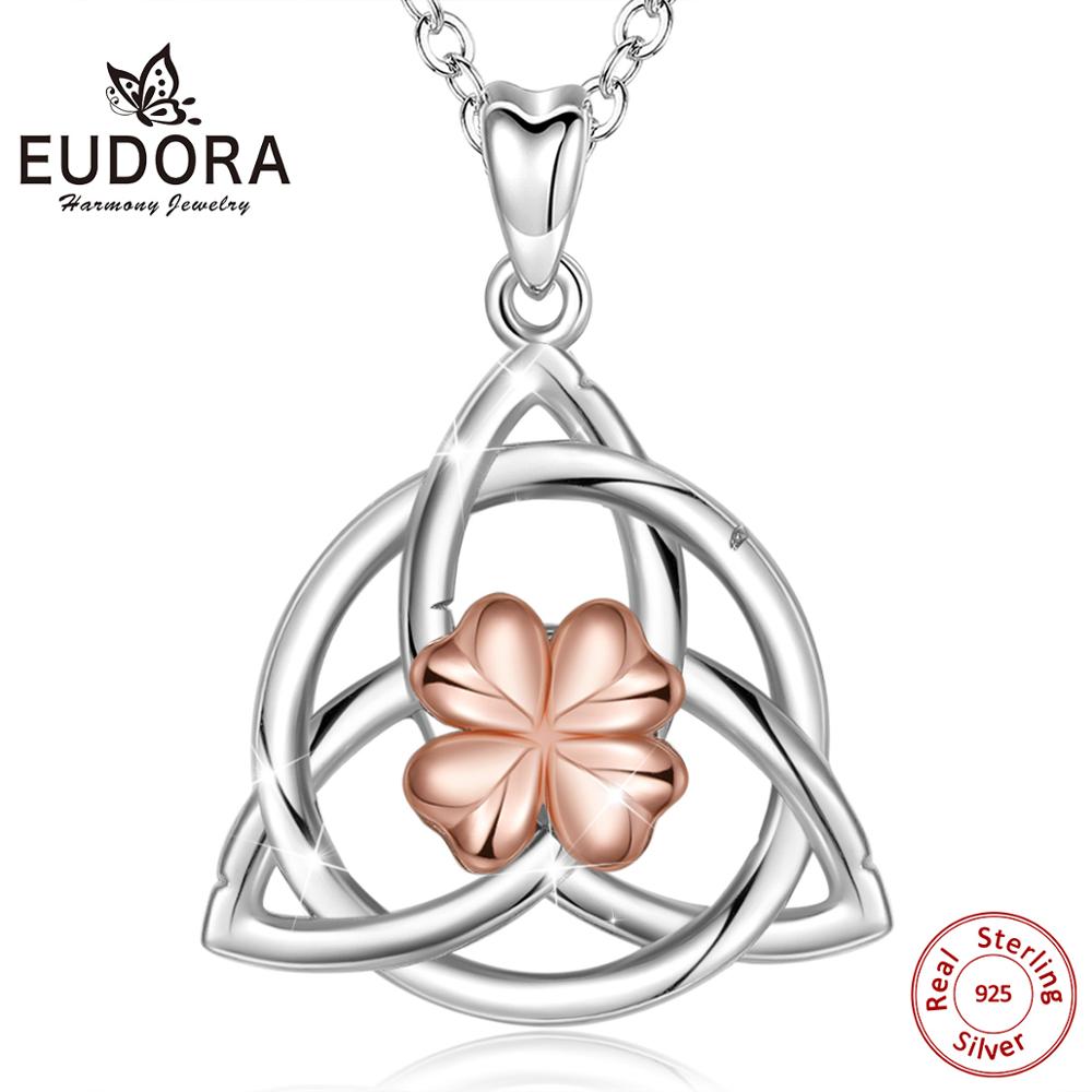 Eudora 925 Sterling Silver Triangle Celtics Knot Pendant Necklace Rose gold Celtic-Shamrock Necklace good luck fine jewelry D518