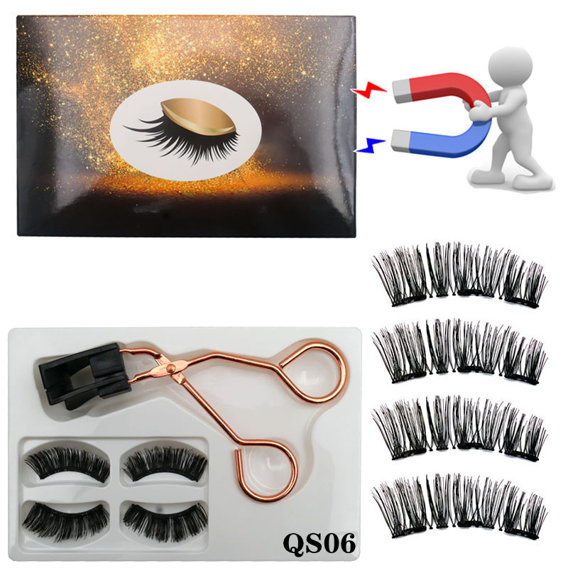 Neue 2 Paar 3D Natürliche Magnetische Wimpern, Handgemachte Wiederverwendbare Magnetische Falsche Wimpern Mit 3 Magnete Magnetische Wimpern: QS06
