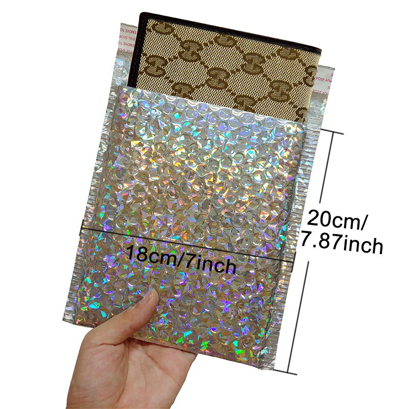 20 stk holografisk metallisk boble mailer emballage glamour farverige sølv nuancer folie pude polstrede konvolutter: 18 x 20cm
