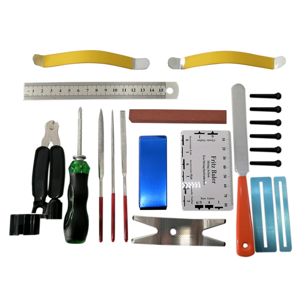 22PCS Repairing Maintenance Tools Guitar Tool Kit String Organizer String Action Ruler Gauge Measuring Tool Hex Wrench Set