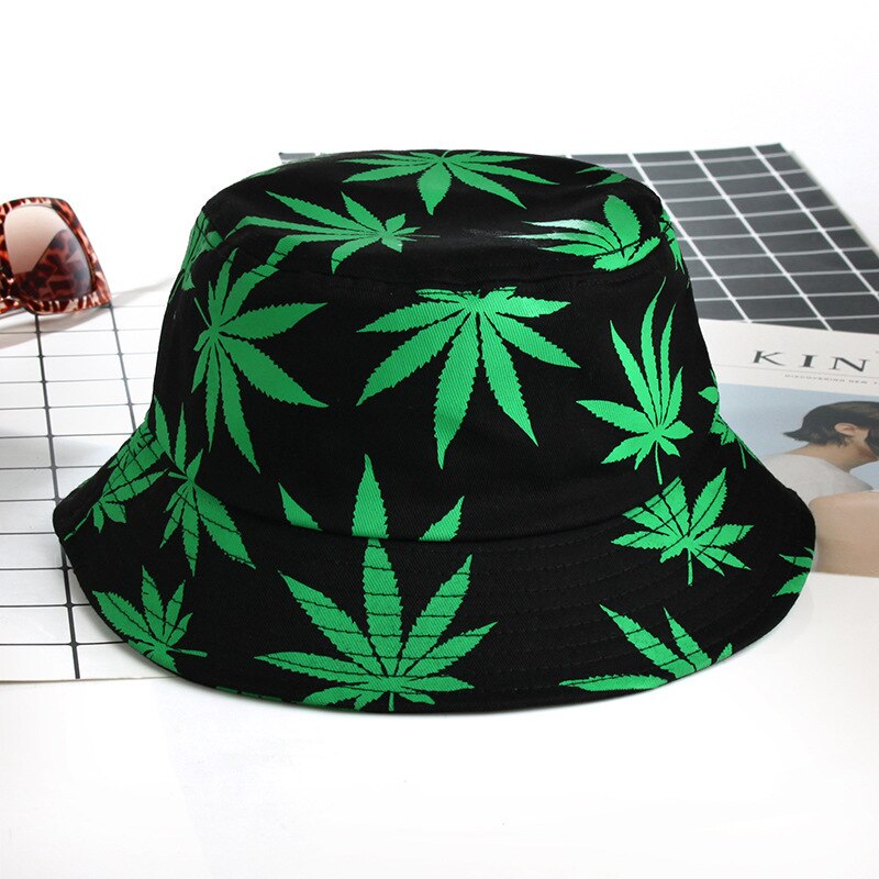 1 pièces unisexe feuille d'érable impression Panama seau chapeau femmes hommes rue Hip Hop casquette Couple plat été feuille casquettes pêcheur chapeaux