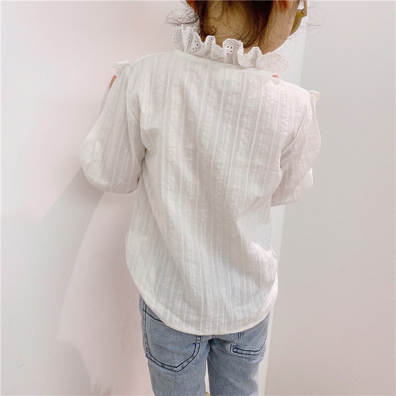 Volante para niña pequeña, Blusa de algodón para niño niña, Camisa sin mangas de manga larga, blusa blanca para otoño y primavera, ropa de bebé de 1 a 7 años