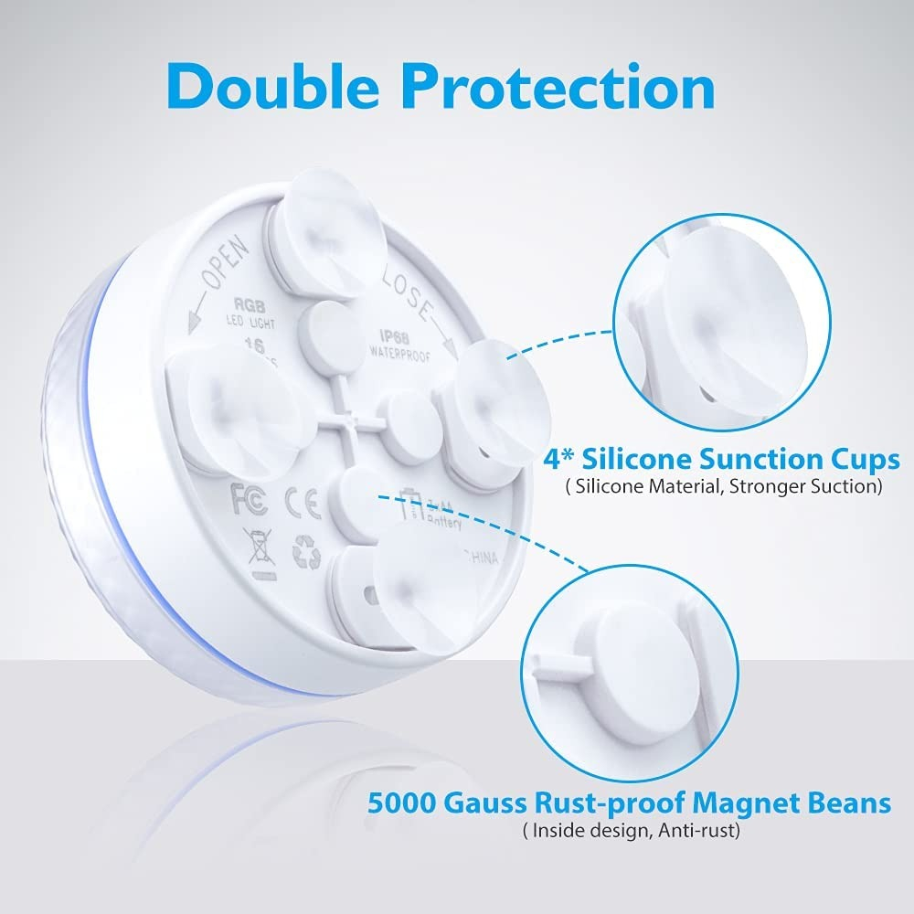 Updated Submersible Light Magnet Suction Cups IP68 Waterproof RGB Underwater Pool Lights for Pond Aquarium Garden Night Lamps