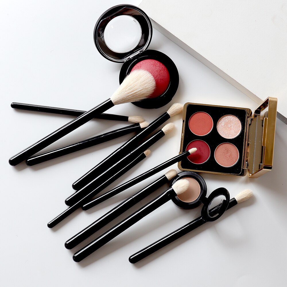 Ovw 2 stk geit kosmetikk sminke børster verktøy naturlig hår svart maleri tre håndtak brochas maquillaje pelo natura