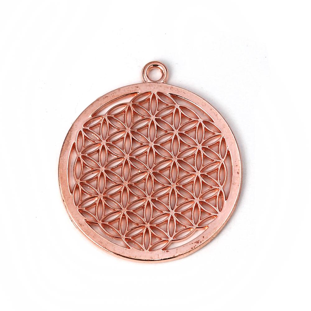 8 jahreszeiten Böhmischen Blume Des Lebens Anhänger Runde Anhänger Rose Gold/Gold/Silber Farbe Hohl Geschnitzte Reize DIY Schmuck: Rose Gold-5Stck