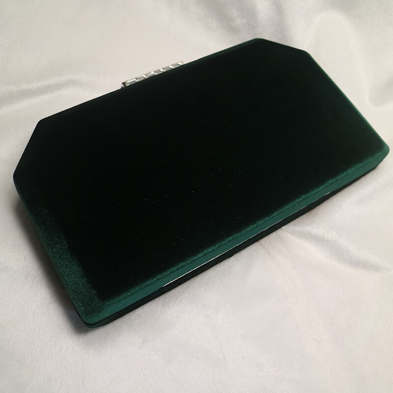 Dark Green Velvet Hard Case Box Clutch Evening Bags and Clutch Purses Handbags with Shoulder Chain for Ball Party Prom