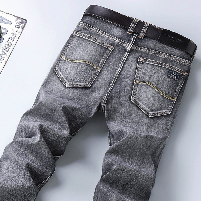 classic casual thin jeans soft summer thin section Elastic Denim trousers Brand Grey Pants