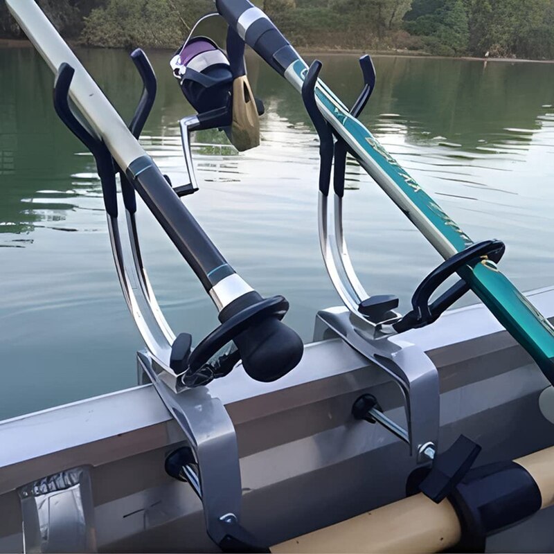 2Pcs Boat Fishing Aluminum Alloy Rod Holder Fishing Pole Dock Holder Adjustable Dual-Use Clamp On Rod Holder For Boat
