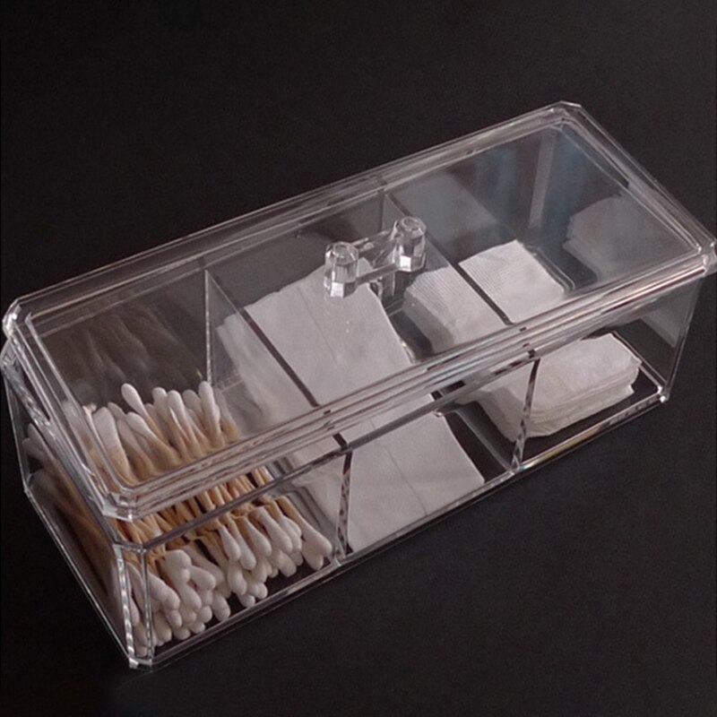 Cosmetic Jewelry Storage Three Compartment Transparent Acrylic Storage Box Expert Organizer Cotton Swab Makeup Pads Case