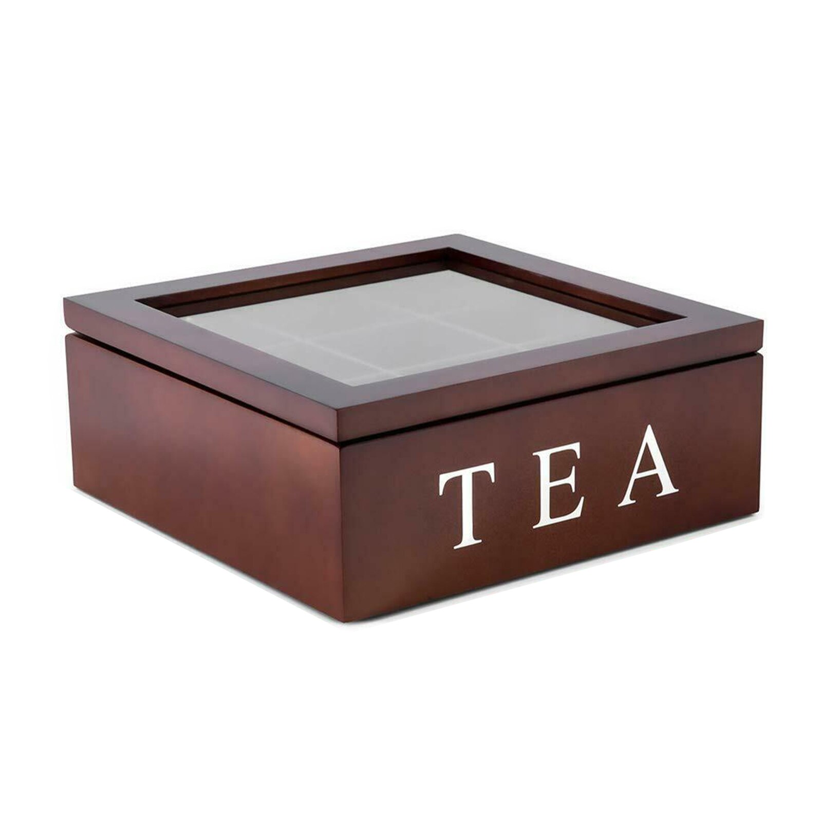 Wooden Tea Box with Lid Coffee Tea Bag Storage Holder Organizer for Kitchen Cabinets Coffee Tea Bag Storage Holder: Brown 9 cells