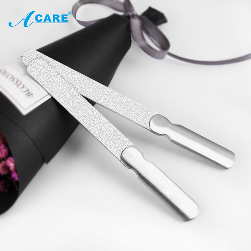 ACARE-Juego de limas de acero inoxidable para uñas, herramienta de manicura pedicura de cabeza redonda, para mujer, belleza de uñas, piel muerta