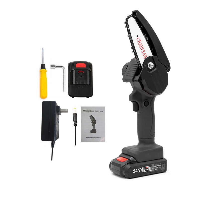Magnitt Elektrische Kettingzaag 24V 4Inch Verwijderbare Snoeizaag Draagbare Houtbewerking Elektrische Mini Kettingzaag Hout Cutter Elektrische Zagen: black 1 battery US