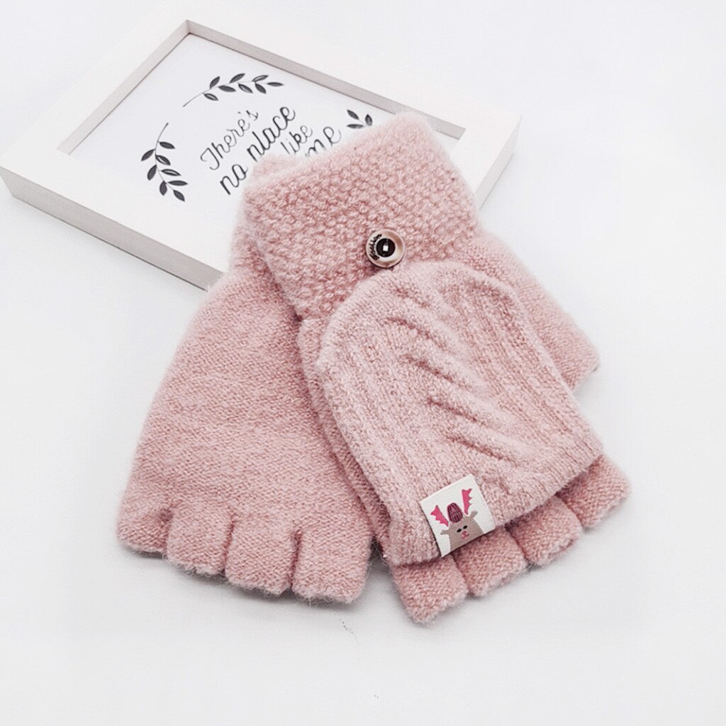 Winter Gloves Children Kids Men Women Winter Keep Warm Sweet Knitted Convertible Flip Top Fingerless Mittens Gloves#T2: D