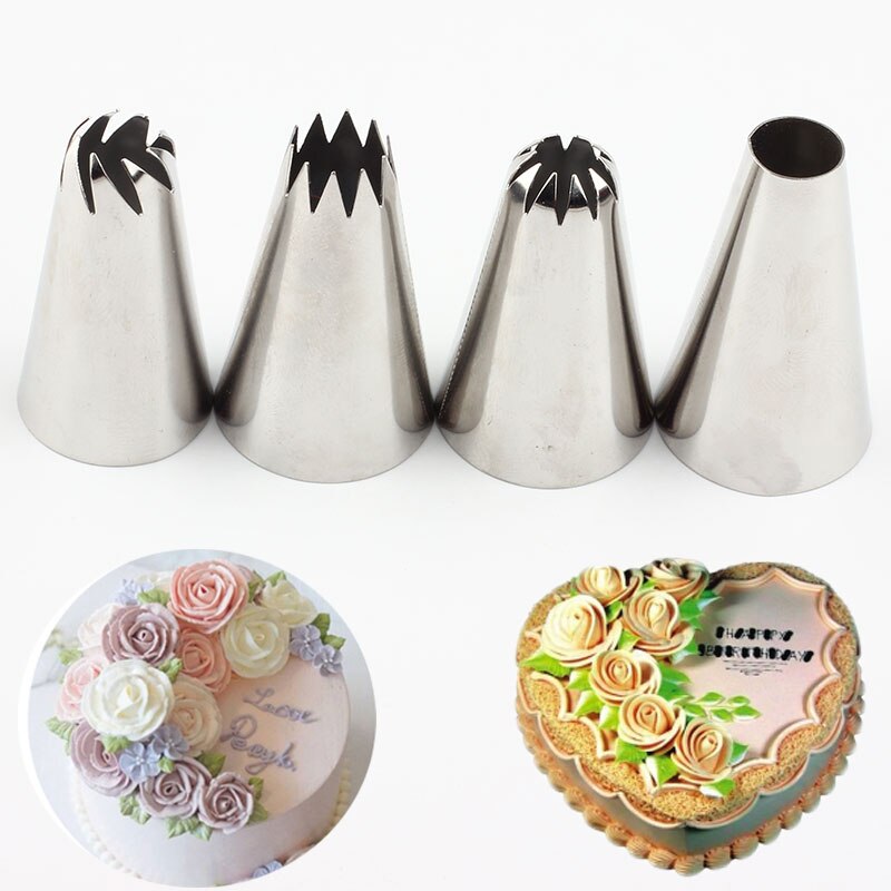 4 stks/set Grote Rvs Russische Rose Icing Piping Nozzles Fondant Cakecup Cake Decoreren Tip Sets Gereedschap