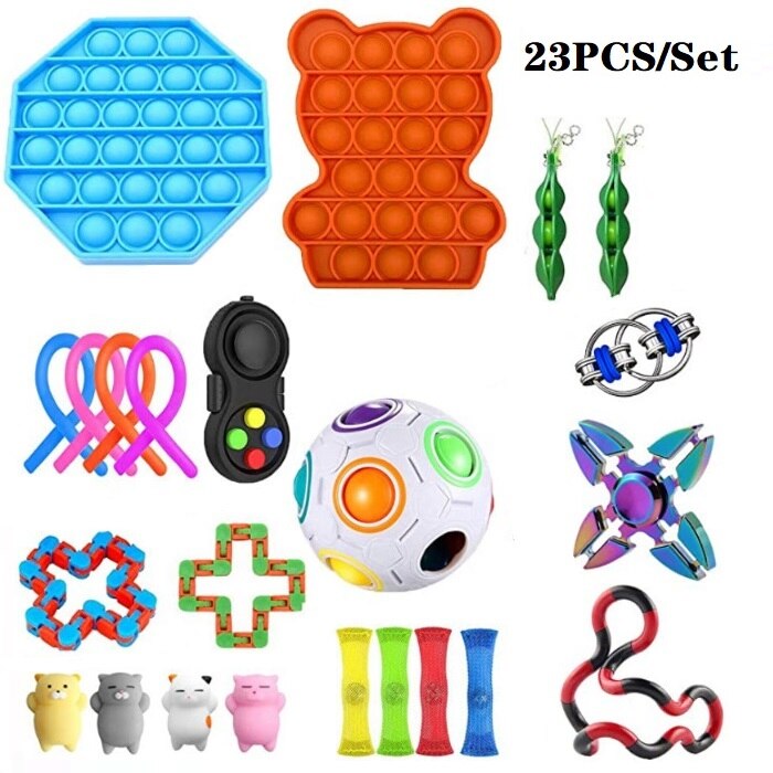 Fidget Zintuiglijke Speelgoed Set Pops Bellen Stress Push Het Fidget Speelgoed Pack Set Speelgoed Te Verlichten Kinderen Met Autisme en Angst: 23PCS
