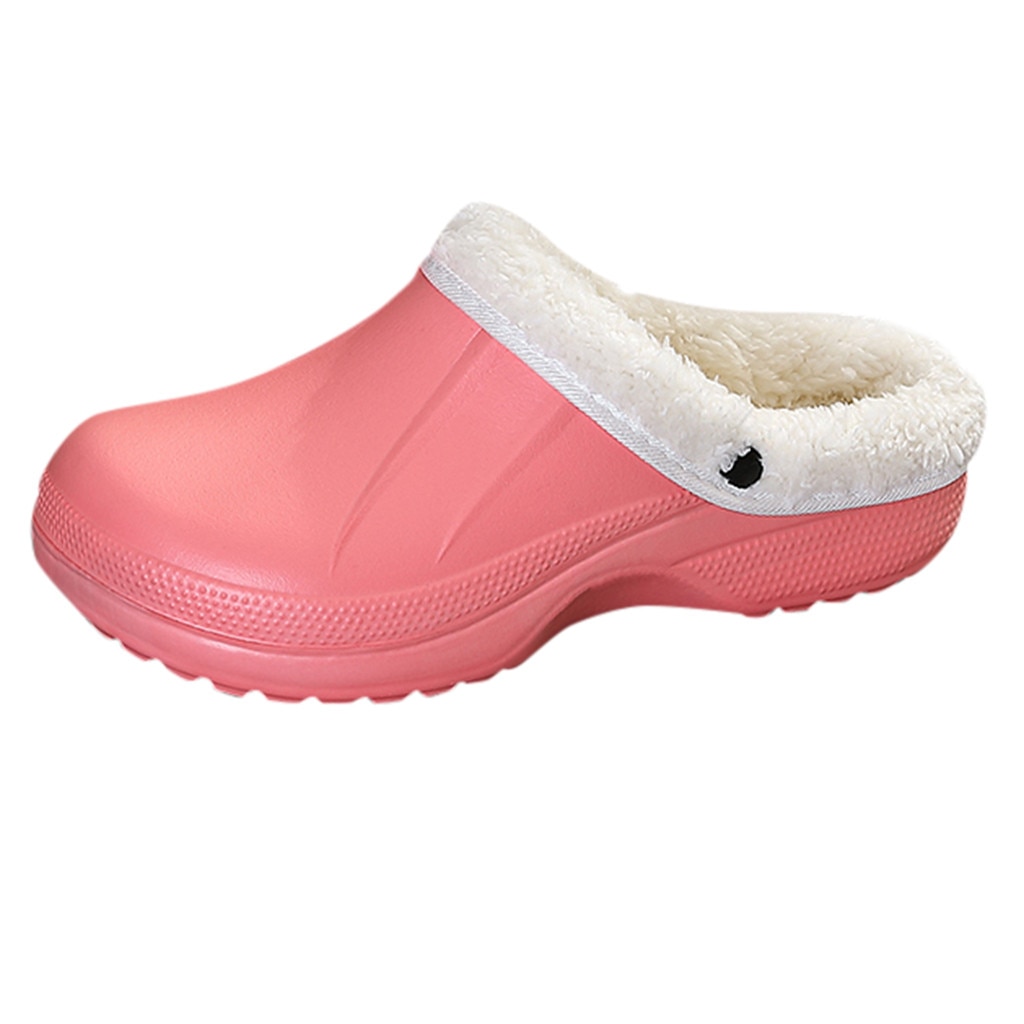 Unisex Warm Lined Slippers Home Waterproof Indoor And Outdoor Garden Shoes Stain Resistant Plus Winter Family Couple Slipper: Pink / 41