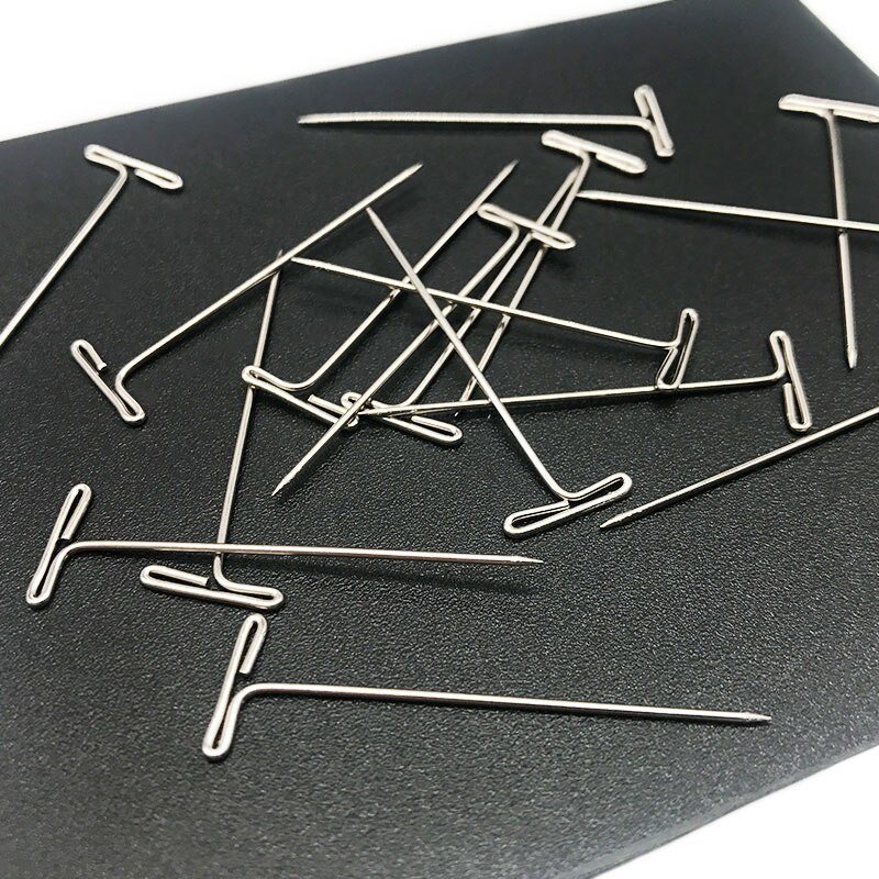 LMDZ-100 Uds. De alfileres en T para pelucas plateadas, 27-53mm de largo, herramientas de estilismo para exhibición de pelucas, modelado de macramé con caja