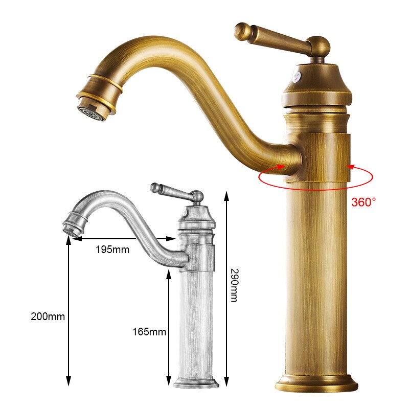 Antique Copper Basin Faucet Cold And Classic Style Bathroom Faucet Water Mixer Single Handle Deck Mounted Tap: Antique Copper-Mid