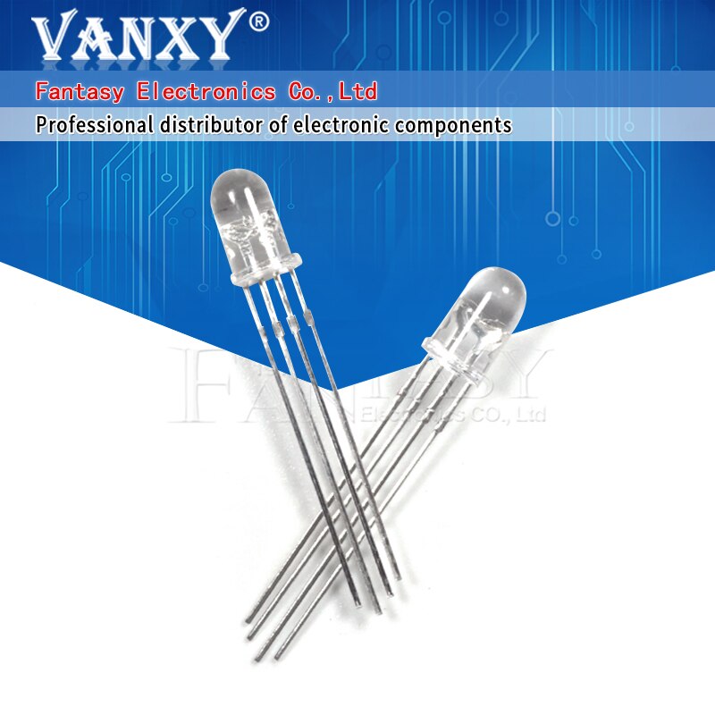 50pcs 5mm full-color LED RGB red, green and blue Four feet transparent highlight color Controllable seven lights Common anode