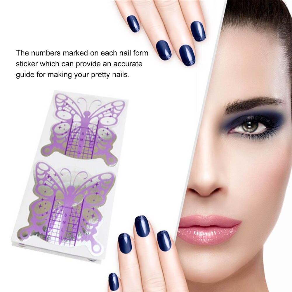 100 Stuks Nail Art Guide Vorm Paarse Vlinder Vorm Acryl Tips Uv Gel Extension Stickers Gids Manicure Gereedschap Nail Art tool