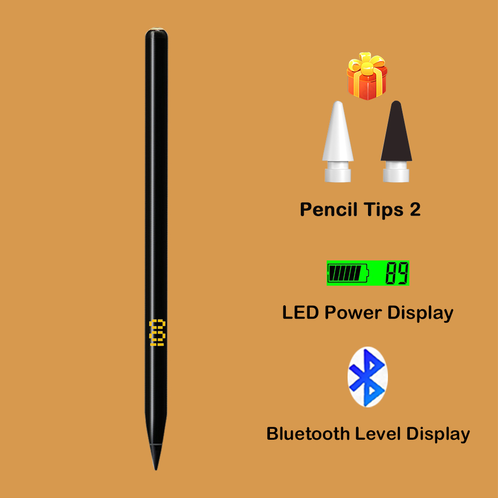 Peilinc Pencil Stylus pen for iPad, Handy Bluetooth Shortcut, Battery Level Display Tilt Palm Rejection for -2022 Apple iPad: Pen1 Black Tip2